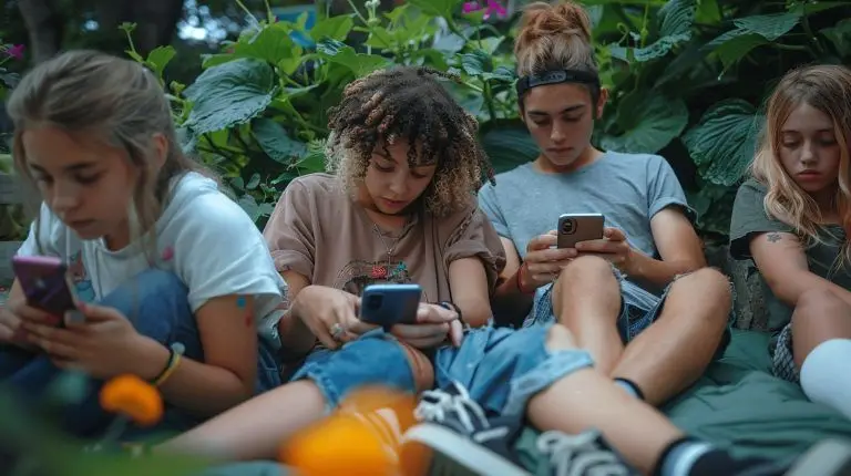 Teens using smartphones